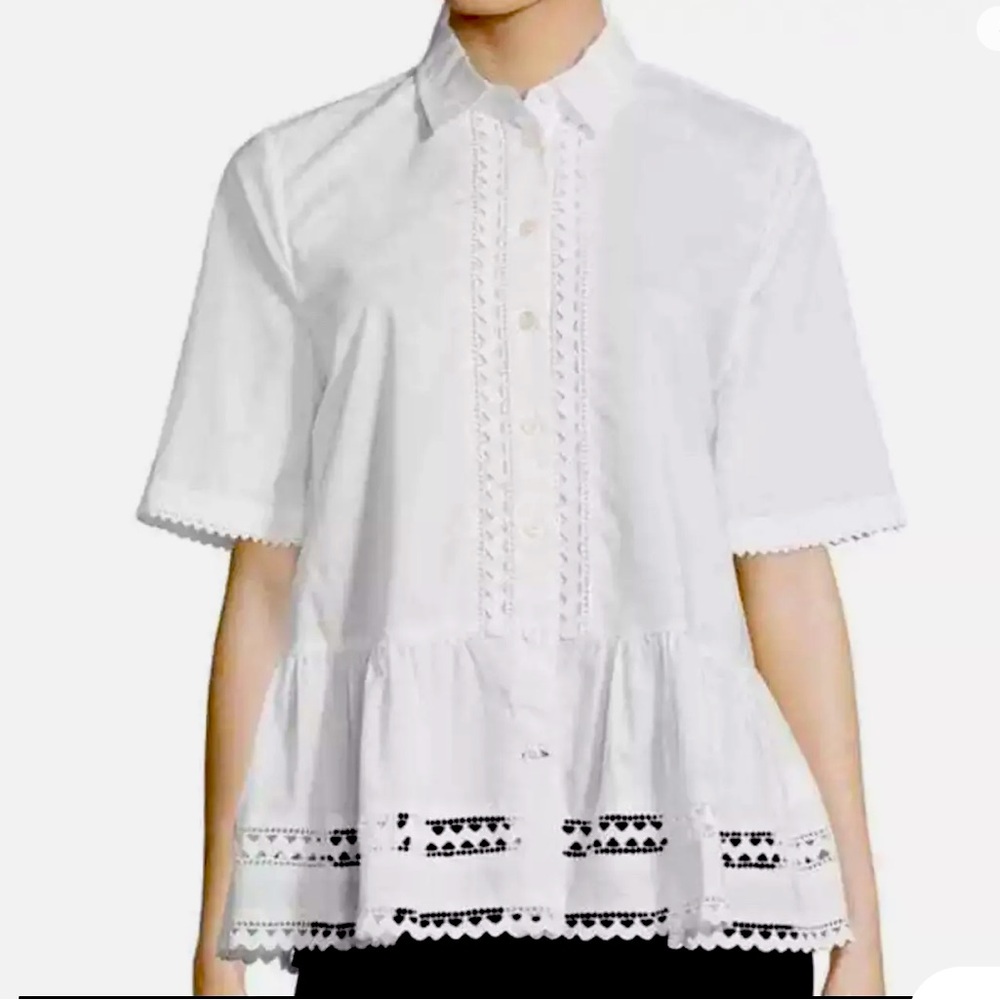 kate spade White Eyelet Peplum Button-Up Blouse XL